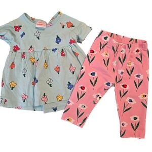 Hanna Andersson Toddler Girl Floral Ladybug Peplum Top Leggings Set 90cm US 3